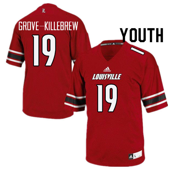 Youth #19 Marquis Grove-Killebrew Louisville Cardinals College Football Jerseys Stitched Sale-Red - Click Image to Close